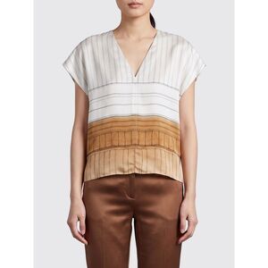 Alysi Women Alysi Striped Silk Blouse With V-Neck And Short Sleeves